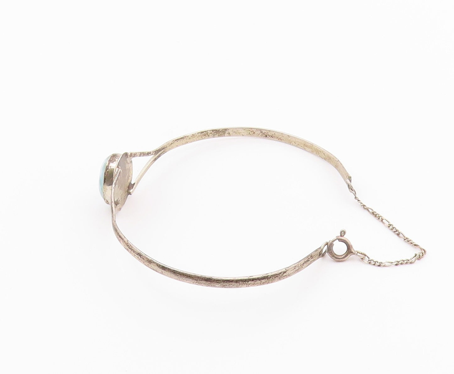 925 Sterling Silver  Vintage Cabochon Cut Larimar Thin Cuff Bracelet  BT8901