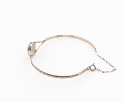925 Sterling Silver  Vintage Cabochon Cut Larimar Thin Cuff Bracelet  BT8901