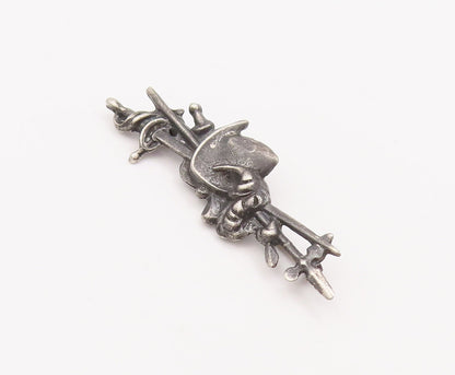 925 Sterling Silver Vintage Brooch Pin Antique Carved Armed Bag   BP10991