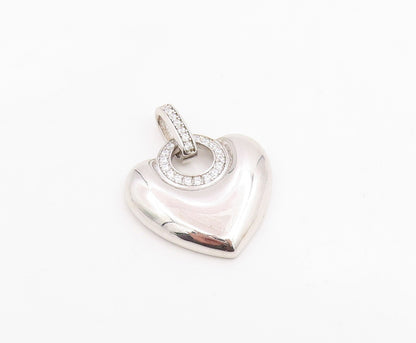 925 Sterling Silver Vintage Pendant Round CZ Modernist Love Heart Charm  PT26181