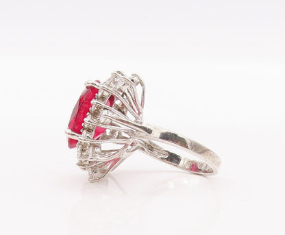 925 Sterling Silver Vintage Ring Designer Floral Beaded Two Tone CZ Sz 8 RG28191