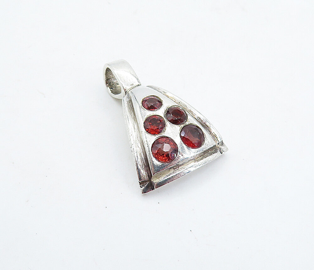 925 Sterling Silver  Vintage Petite Red Topaz 5 Stone Drop Pendant  PT3854