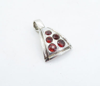 925 Sterling Silver  Vintage Petite Red Topaz 5 Stone Drop Pendant  PT3854