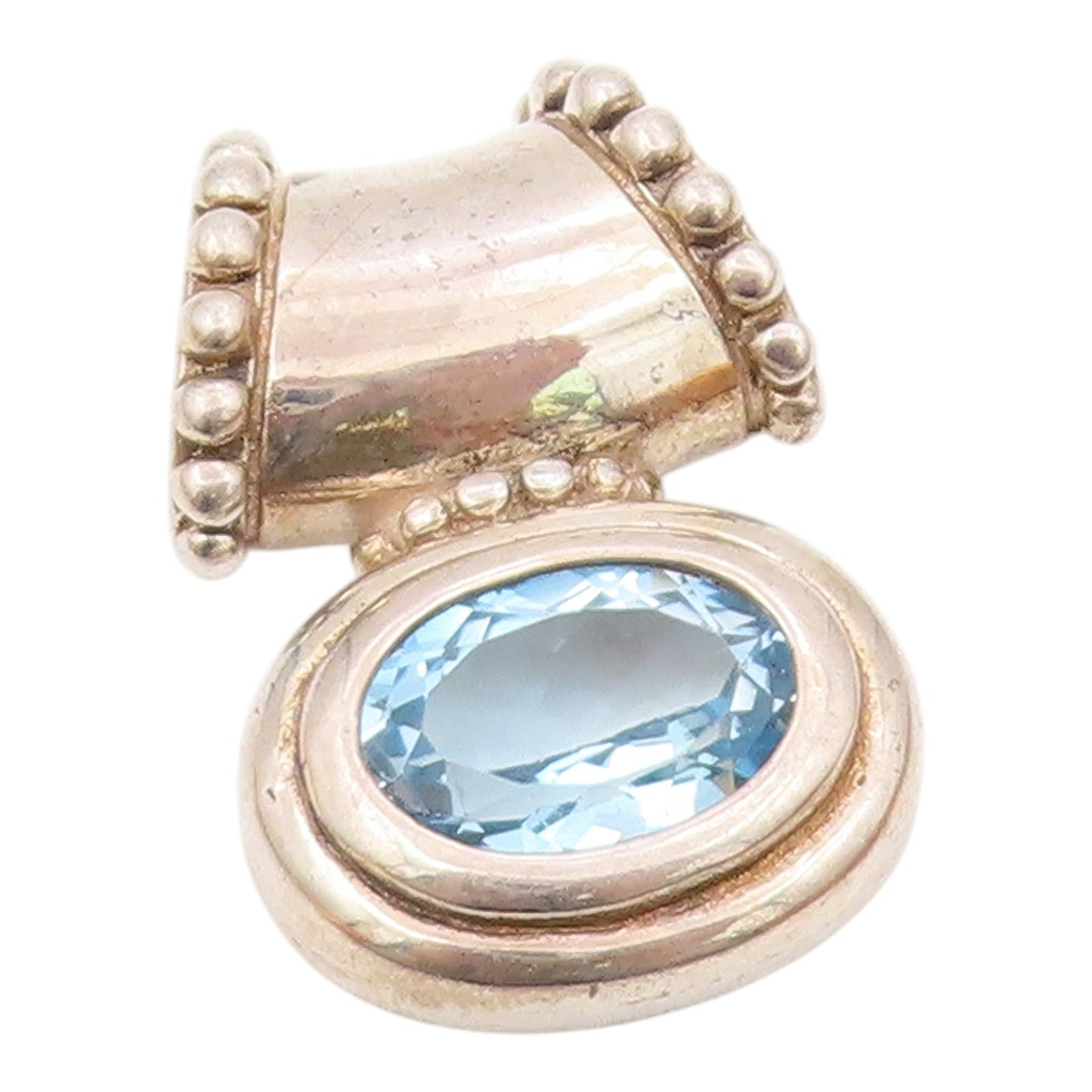 925 Sterling Silver  Vintage Fancy Blue Topaz Beaded Bail Pendant  PT21033