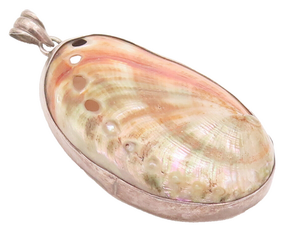 925 Sterling Silver Vintage Pendant Large Solid Orange Mother Of Pearls  PT22750