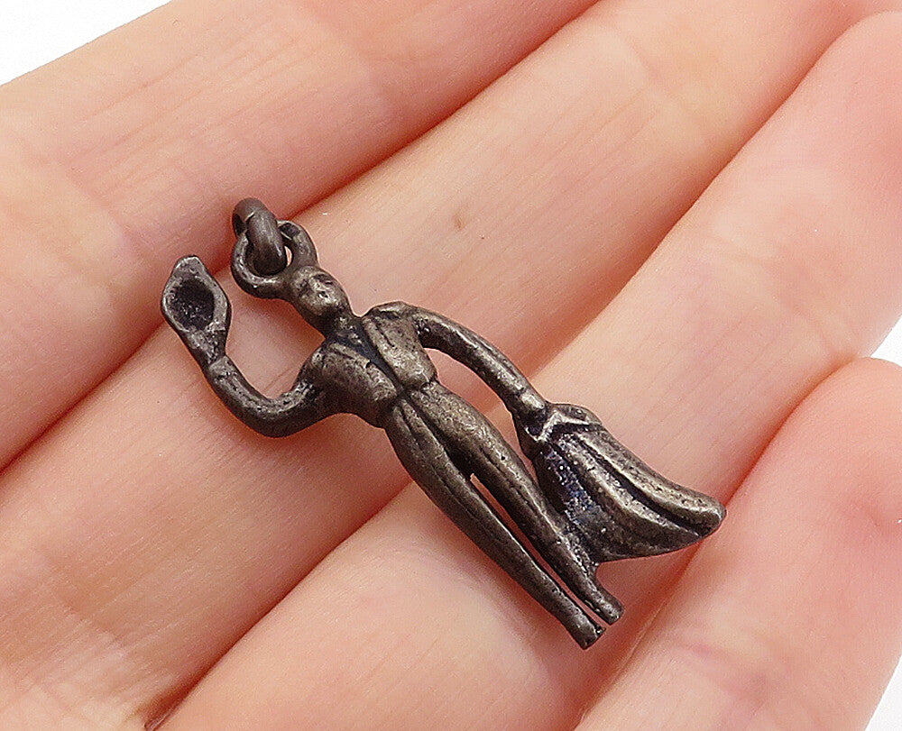 925 Sterling Silver  Vintage Petite Oxidized Bull Rider Figure Pendant  PT3924
