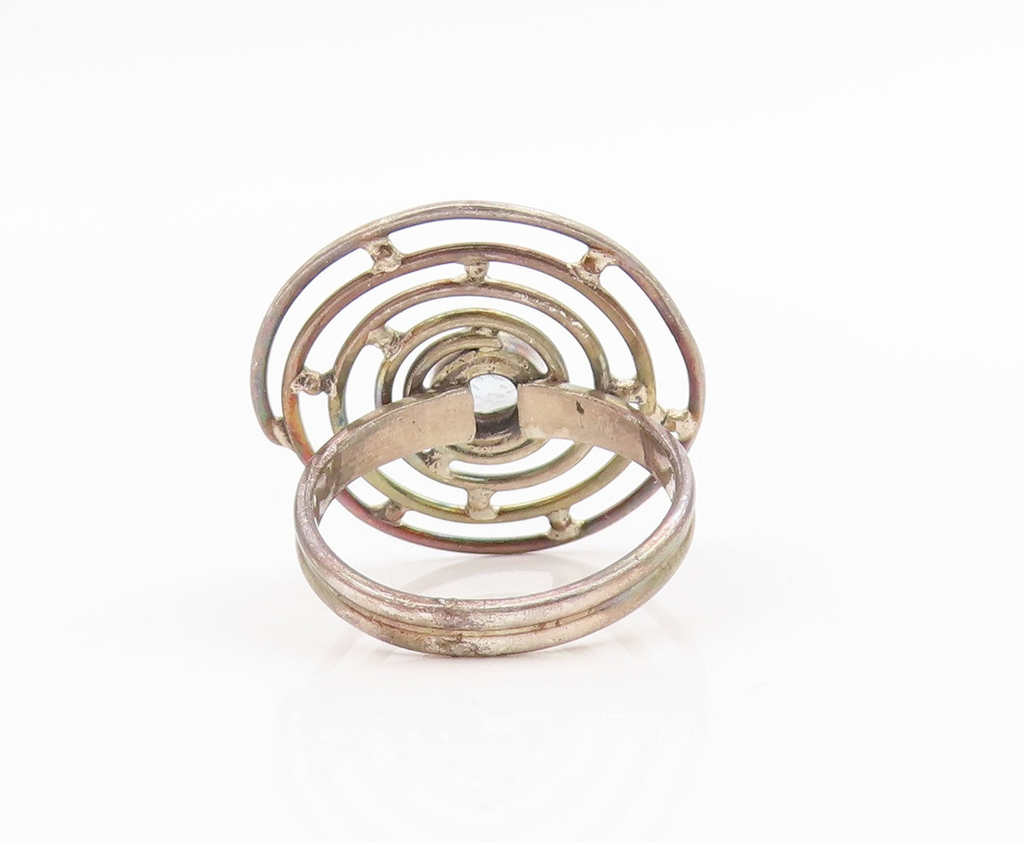 925 Sterling Silver Vintage Ring Blue Topaz Circular Maze Band  Sz 6.5  RG34623