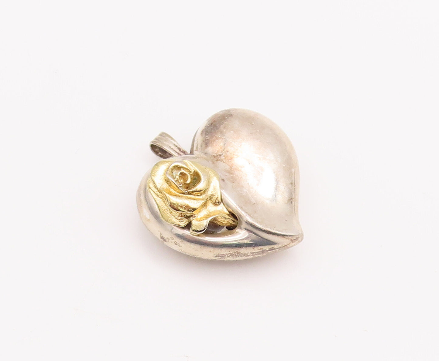 925 Sterling Silver Vintage Pendant GORHAM Puffed Carved Rose Heart  PT23256