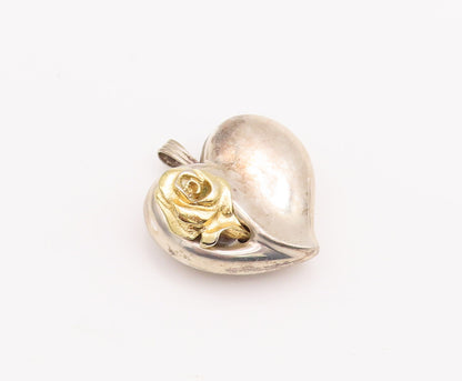 925 Sterling Silver Vintage Pendant GORHAM Puffed Carved Rose Heart  PT23256