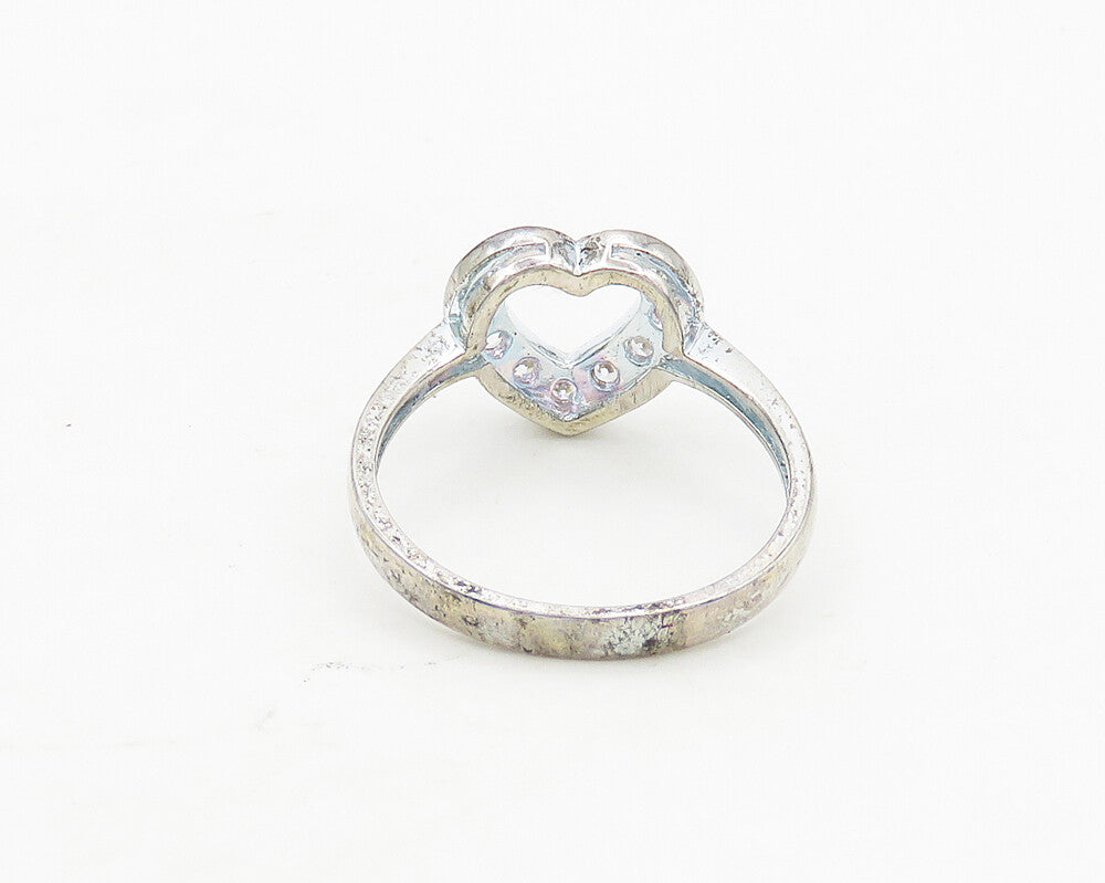 925 Sterling Silver  Vintage Topaz Open Love Heart Band Ring Sz 8  RG18947
