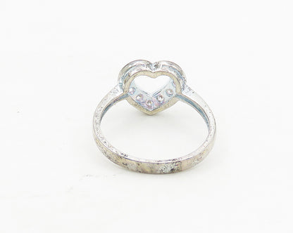 925 Sterling Silver  Vintage Topaz Open Love Heart Band Ring Sz 8  RG18947