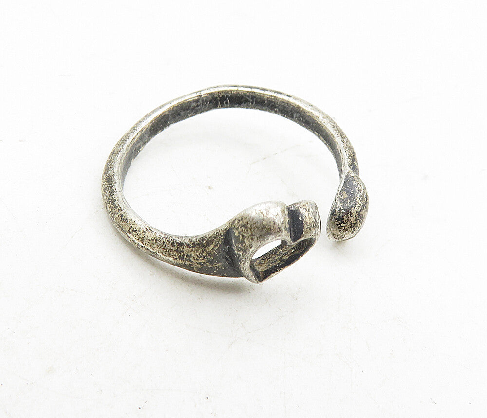 925 Sterling Silver  Vintage Dark Tone Love Heart Wrap Band Ring Sz 9  RG9046