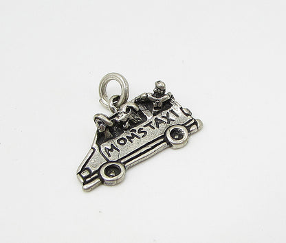 925 Sterling Silver  Vintage Carved Mom's Taxi Charm Pendant  PT1790