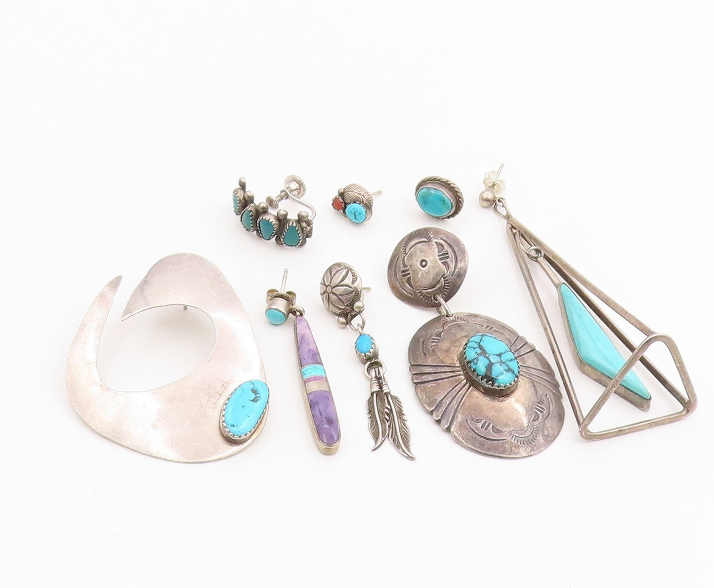 925 Sterling Silver Vintage Earrings NAVAJO Turquoise Single Pieces  EG14302