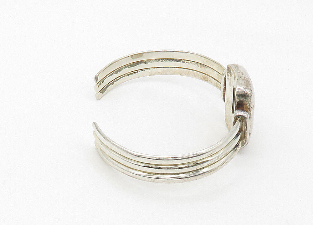 RAGE 925 Sterling Silver  Vintage Hematite Shiny Ribbed Cuff Bracelet  BT8584