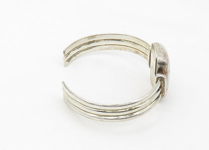 RAGE 925 Sterling Silver  Vintage Hematite Shiny Ribbed Cuff Bracelet  BT8584