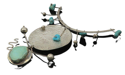 NATIZ 925 Sterling Silver  Vintage Turquoise Modernist Design Pendant  PT7769