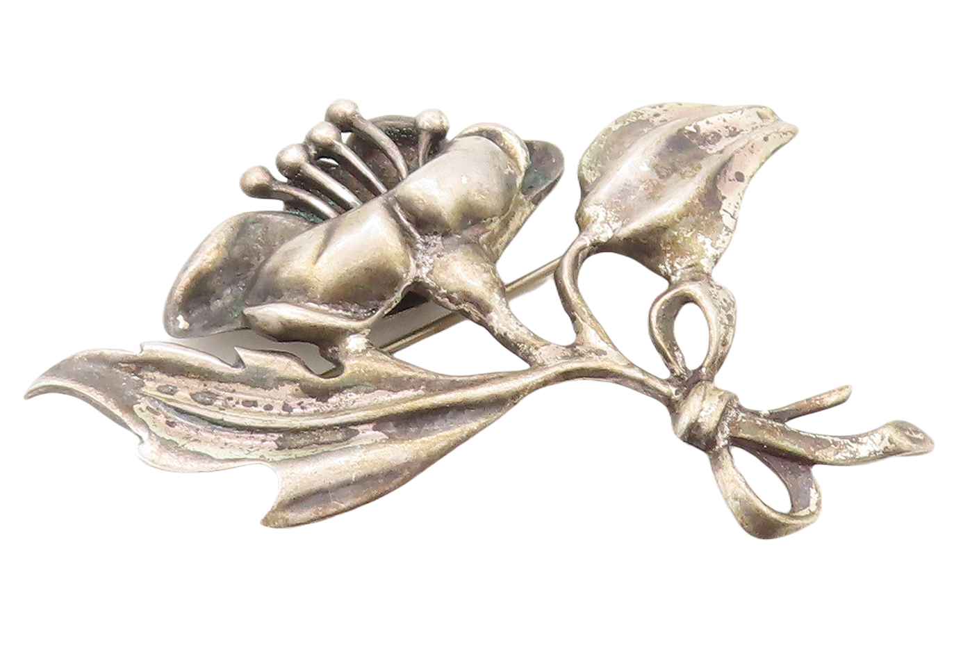 925 Sterling Silver Vintage Brooch Pin Antique Solid Cutout Flower  BP11297
