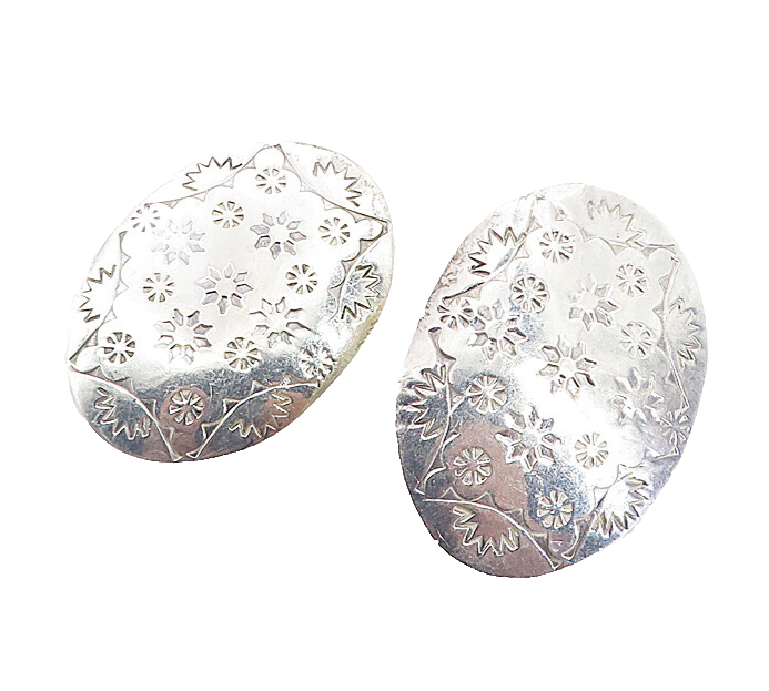 MEXICO 925 Sterling Silver  Vintage Floral Pattern Non Pierce Earrings  EG4241