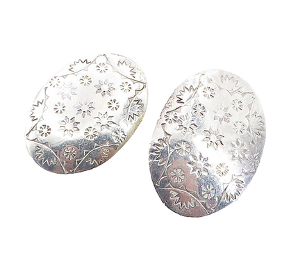 MEXICO 925 Sterling Silver  Vintage Floral Pattern Non Pierce Earrings  EG4241