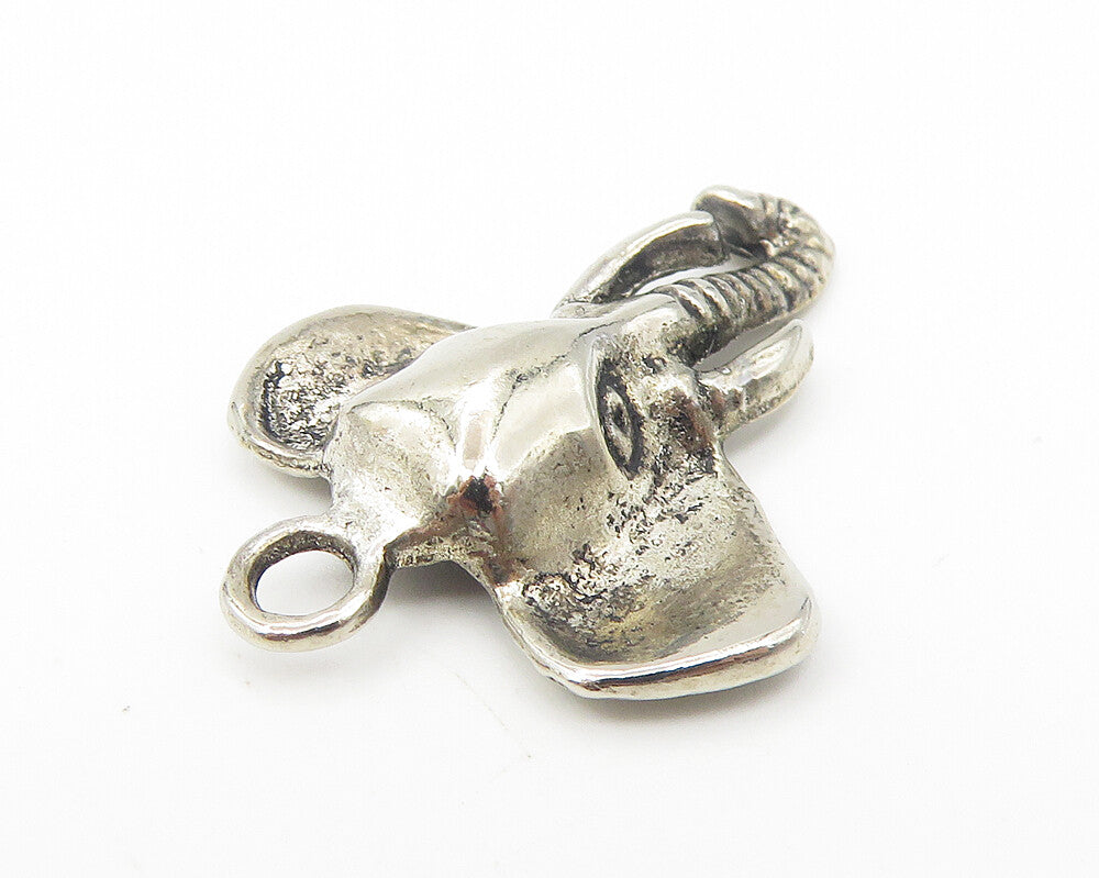 925 Sterling Silver  Vintage Shiny Elephant Head Motif Drop Pendant  PT9111