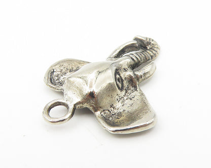925 Sterling Silver  Vintage Shiny Elephant Head Motif Drop Pendant  PT9111