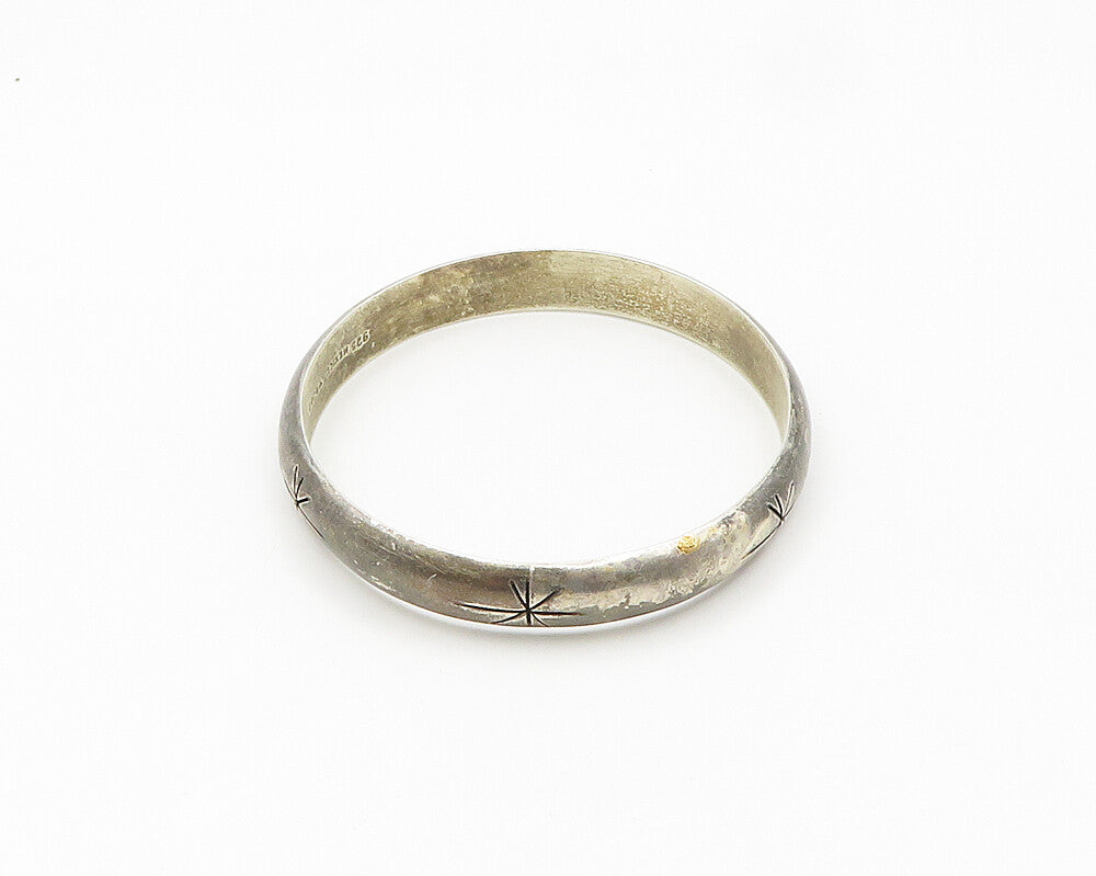 MEXICO 925 Silver  Vintage Dark Tone Star Etched Bangle Bracelet  BT7655