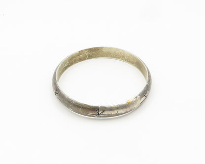 MEXICO 925 Silver  Vintage Dark Tone Star Etched Bangle Bracelet  BT7655