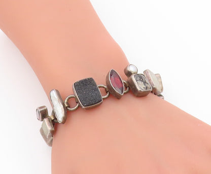 925 Sterling Silver Vintage Bracelet THE DREAMER Multi Gemstone Link  BT11677