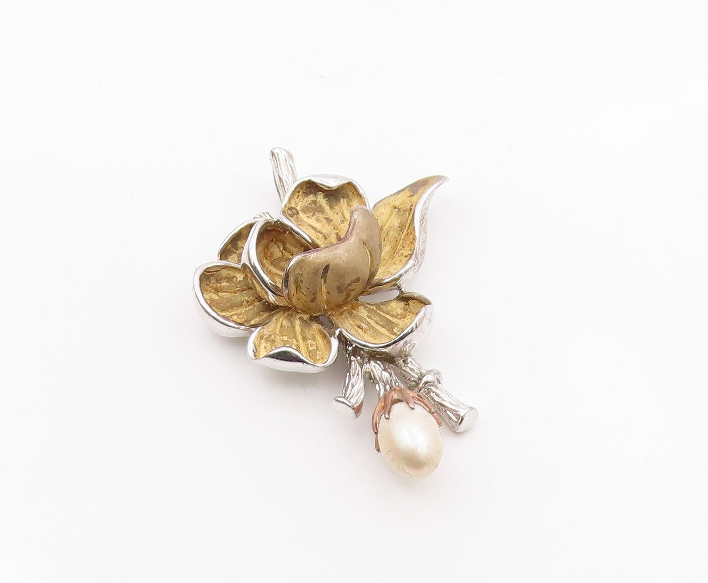 ROSS SIMONS 925 Silver  Vintage Flower & Freshwater Pearl Pendant  PT21965