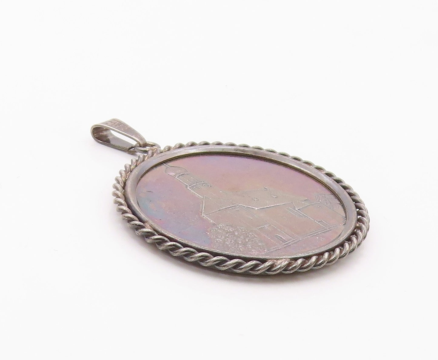 925 Sterling Silver Vintage Pendant Dark Tone Carved Schaftiach  PT23682