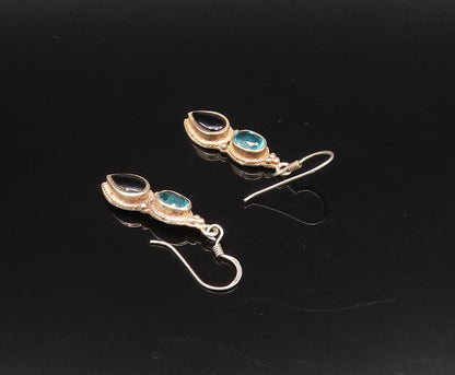 925 Silver  Vintage Oval Blue Topaz & Pear Shaped Onyx Drop Earrings  EG12224