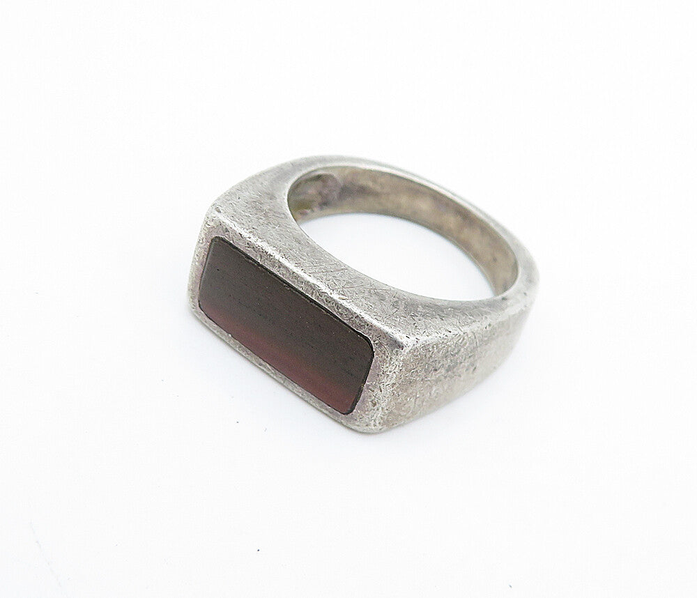 925 Sterling Silver  Vintage Inlaid Jasper Square Dome Band Ring Sz 7  RG6292