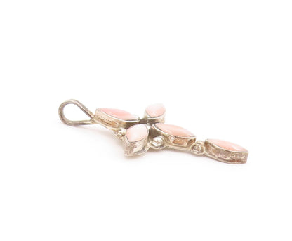 925 Sterling Silver Vintage Pendant Marquise Cut Rose Quartz Holy Cross  PT26236