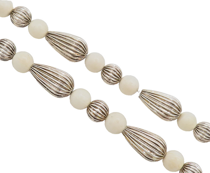 DOBBS 925 Sterling Silver  Vintage Carved & White Beaded Long Necklace  NE4182