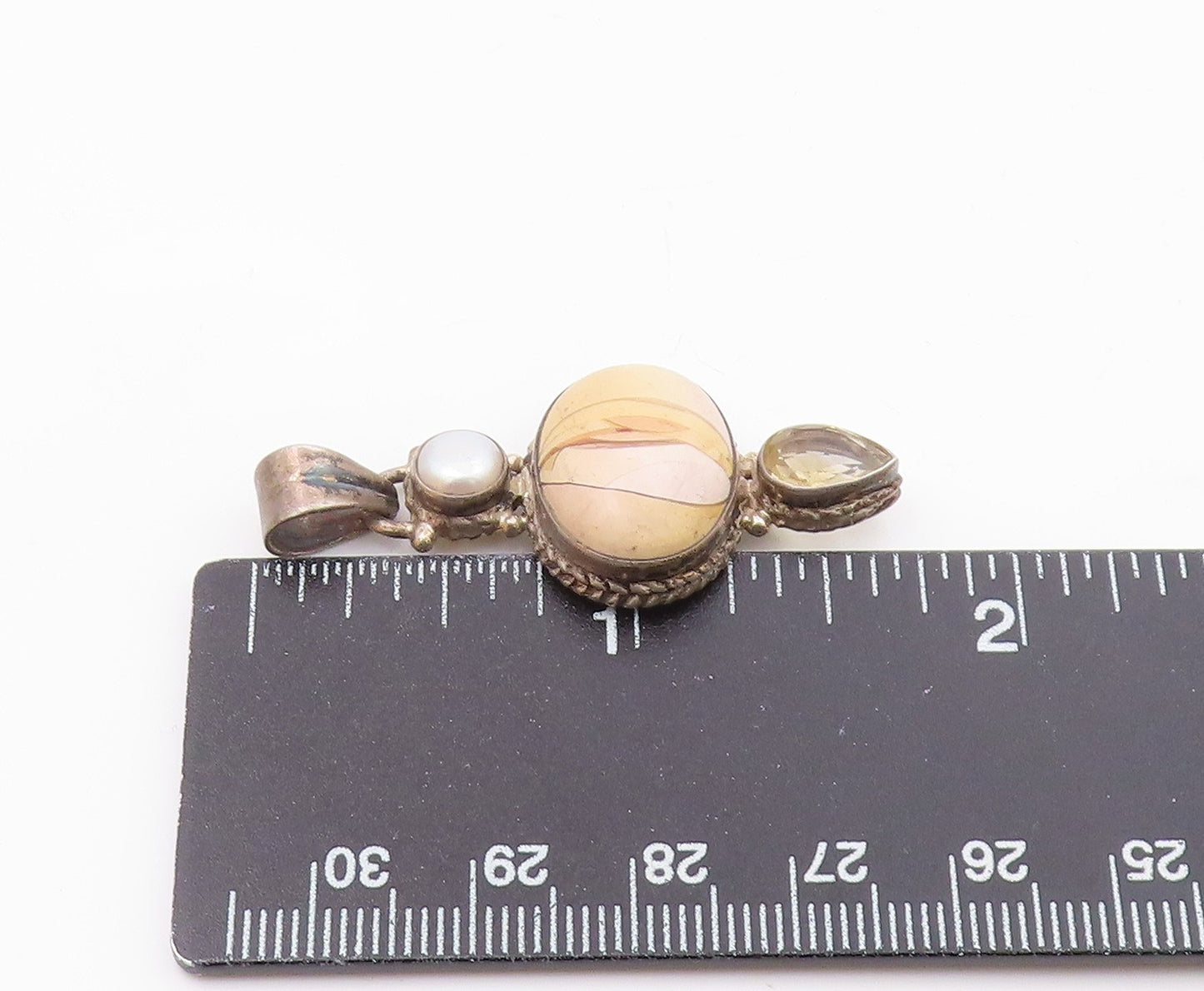 925 Silver  Vintage Multi Shape Jasper Citrine & Pearl Drop Pendant  PT21912