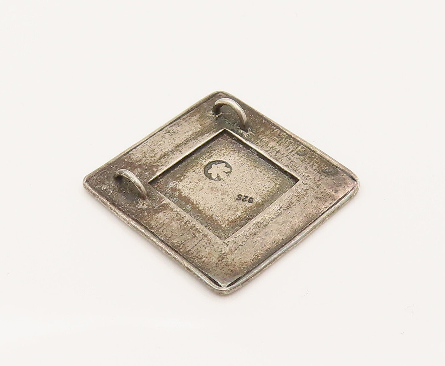 925 Sterling Silver  Vintage Engraved Scenery Square Pendant  PT21933