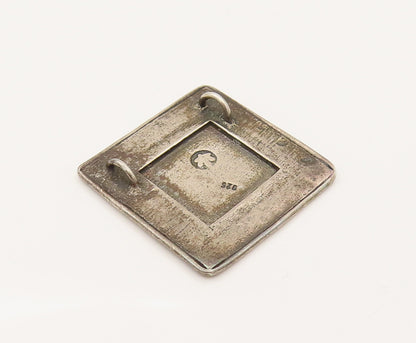925 Sterling Silver  Vintage Engraved Scenery Square Pendant  PT21933