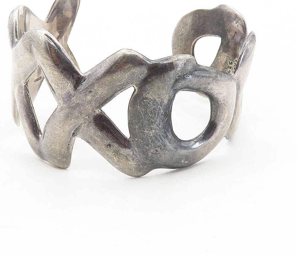 MEXICO 925 Silver  Vintage Dark Tone XO Hugs & Kisses Cuff Bracelet  BT3959