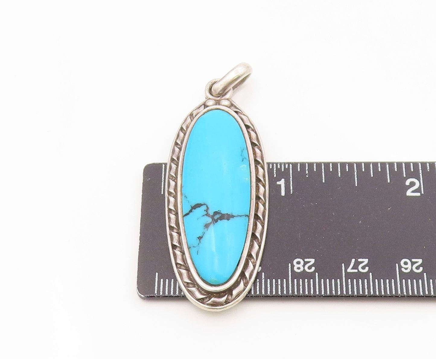 925 Sterling Silver  Vintage Cabochon Cut Turquoise Oblong Pendant  PT14052