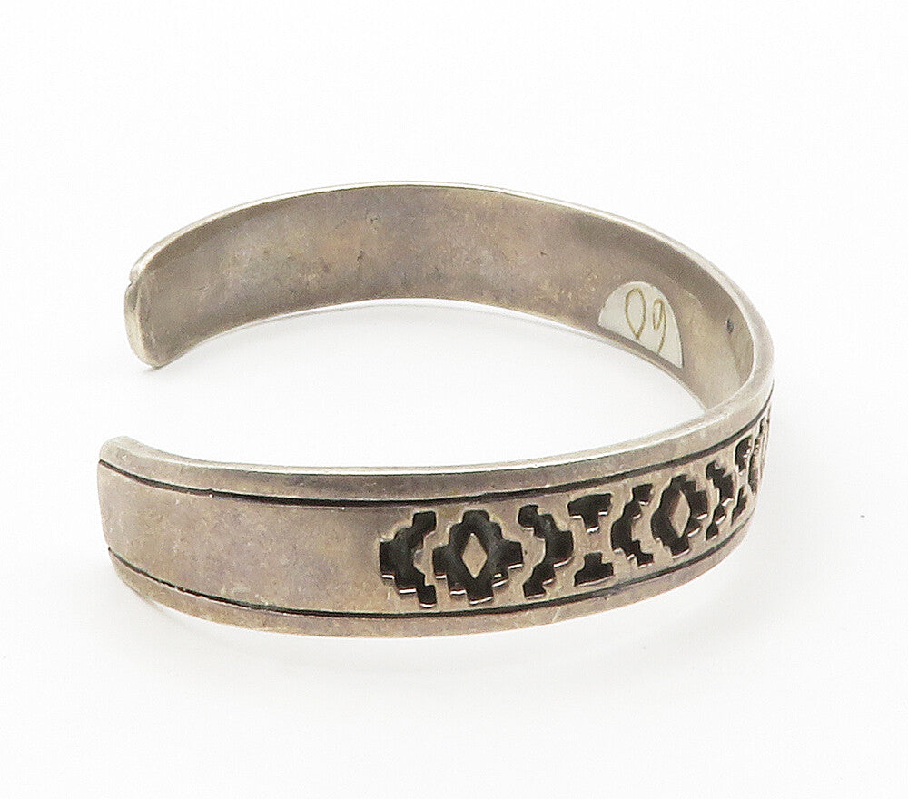 925 Sterling Silver  Vintage Cutout Pattern Dark Tone Cuff Bracelet  BT5792
