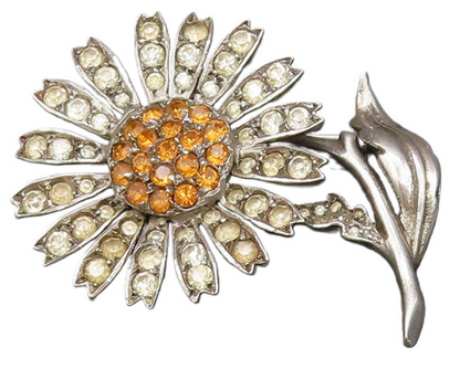 GERMANY 925 Silver  Vintage Antique Citrine & Topaz Flower Brooch Pin  BP9740