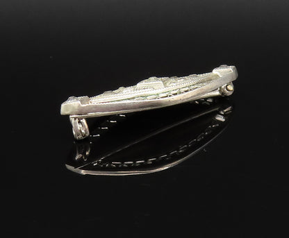 925 Sterling Silver Vintage Openwork Pattern Victorian Topaz Brooch Pin BP9848