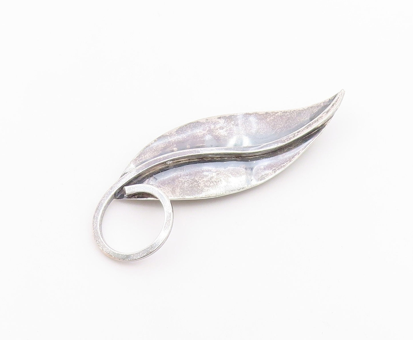 925 Sterling Silver  Vintage Dark Tone Single Leaf Motif Brooch Pin  BP3696