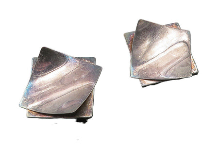 925 Sterling Silver  Vintage Modernist Oxidized Square Drop Earrings  EG5578