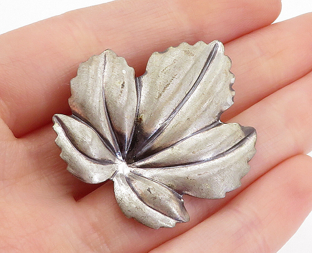 JEWEL ART 925 Sterling Silver  Vintage Single Floral Leaf Brooch Pin  BP1482