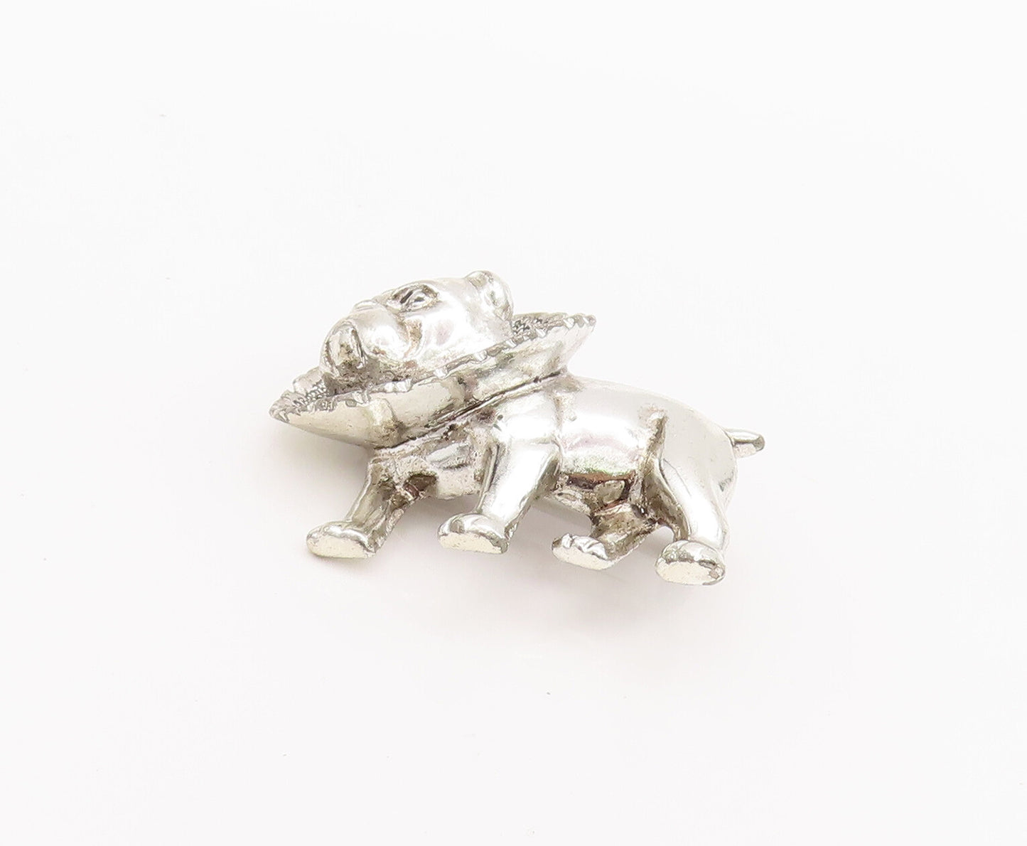 925 Sterling Silver Vintage Brooch Pin 3D Carved Pitbull With Pet Cone  BP10655