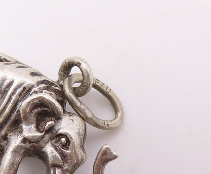 925 Sterling Silver Vintage Pendant Carved Good Luck Elephant Charm  PT25392