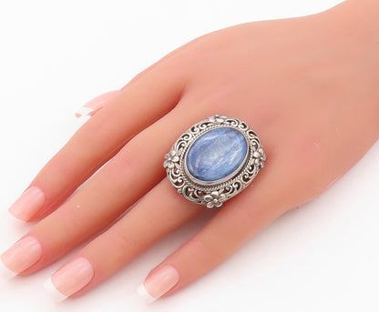 925 Sterling Silver Vintage Ring Oval Gemstone Floral Carved  SZ 6.5  RG32080