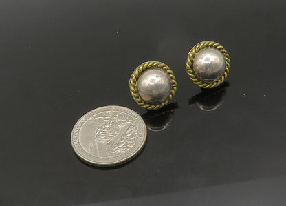 MEXICO 925 Sterling Silver  Vintage Two Tone Twist Dome Stud Earrings  EG10776
